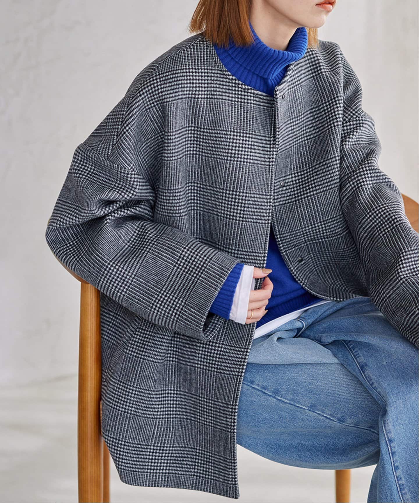 スーパー140ビーバーノーカラーショートコート（ノーカラーコート