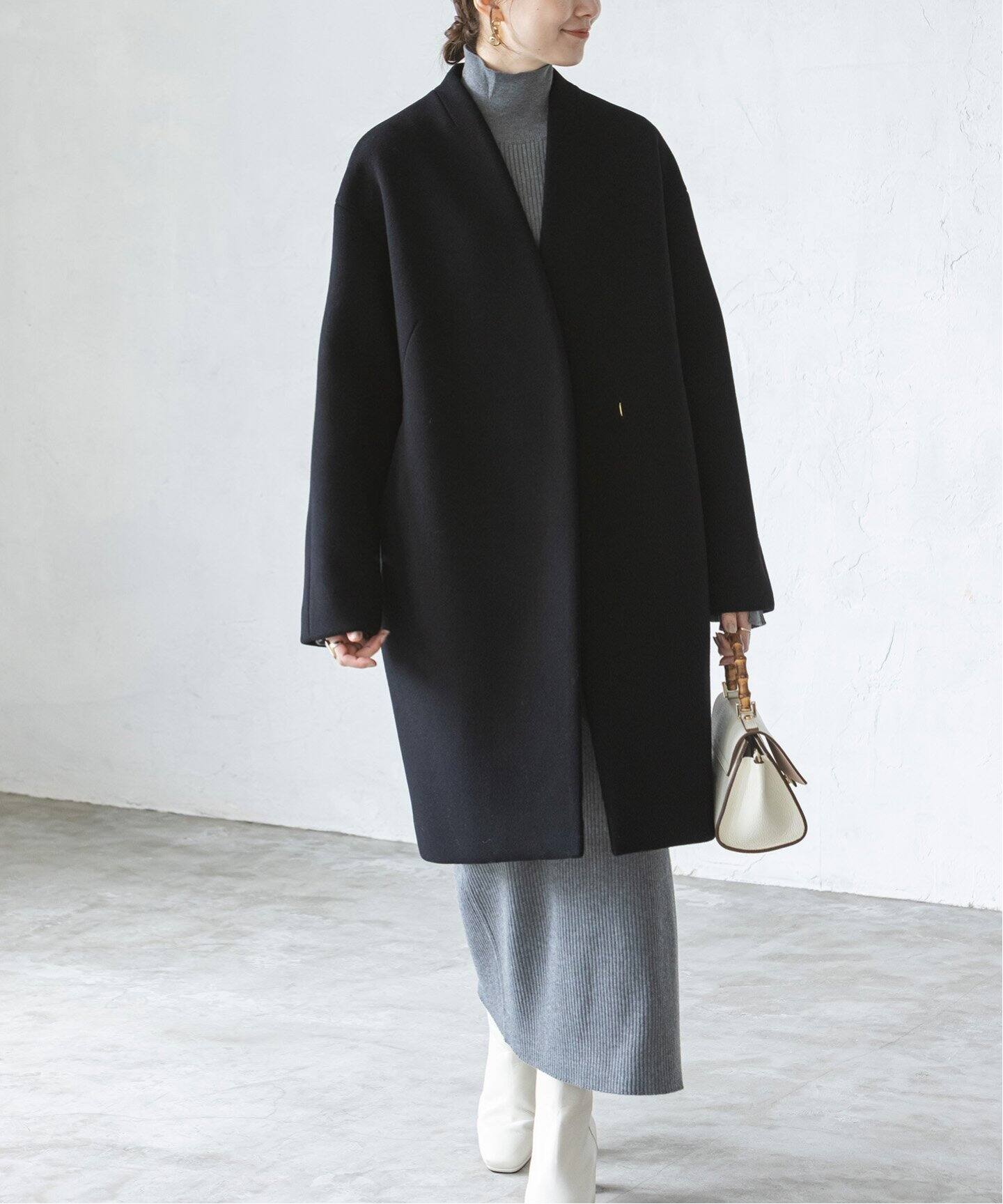 MTRウールカシミヤミニマルVコート（ノーカラーコート）｜NOBLE