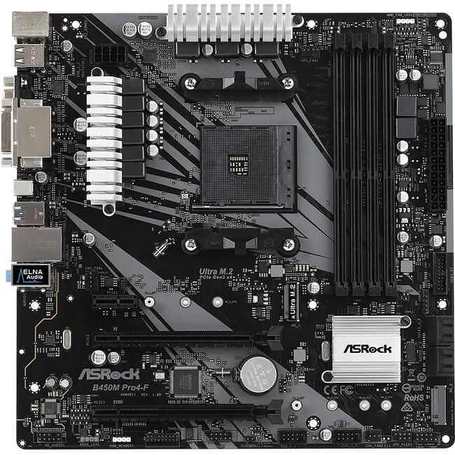 ASRock B450M PRO4-F Desktop Motherboard - 1x Socket AM4 - AMD B450