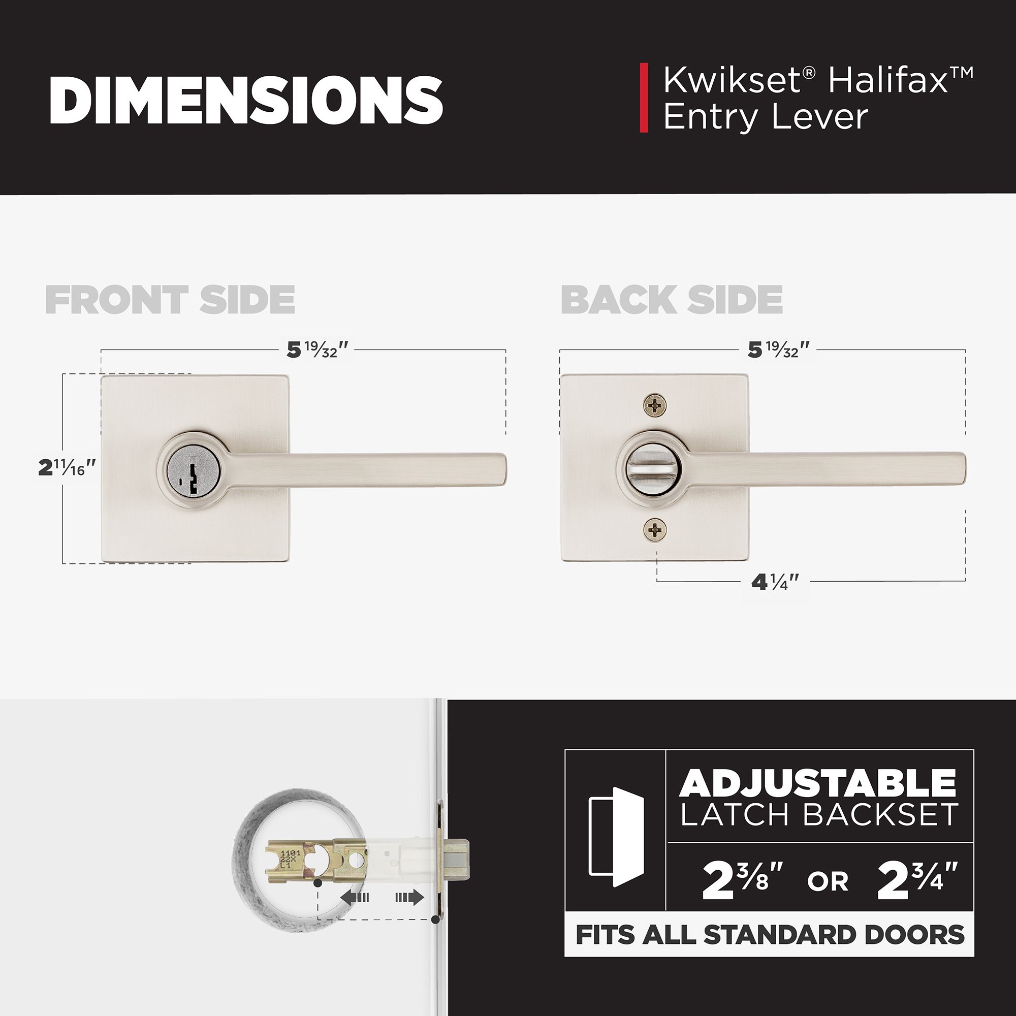 Satin Nickel Halifax Lever (Square) - Keyed - featuring SmartKey