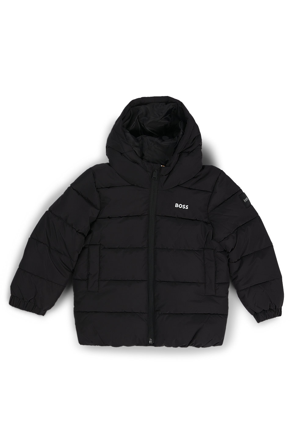 BOSS - Kids' hooded padded jacket with logo details - Black