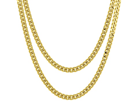 18k Yellow Gold Over Bronze 3.9mm Curb 18 & 20 Inch Chain Set of 2