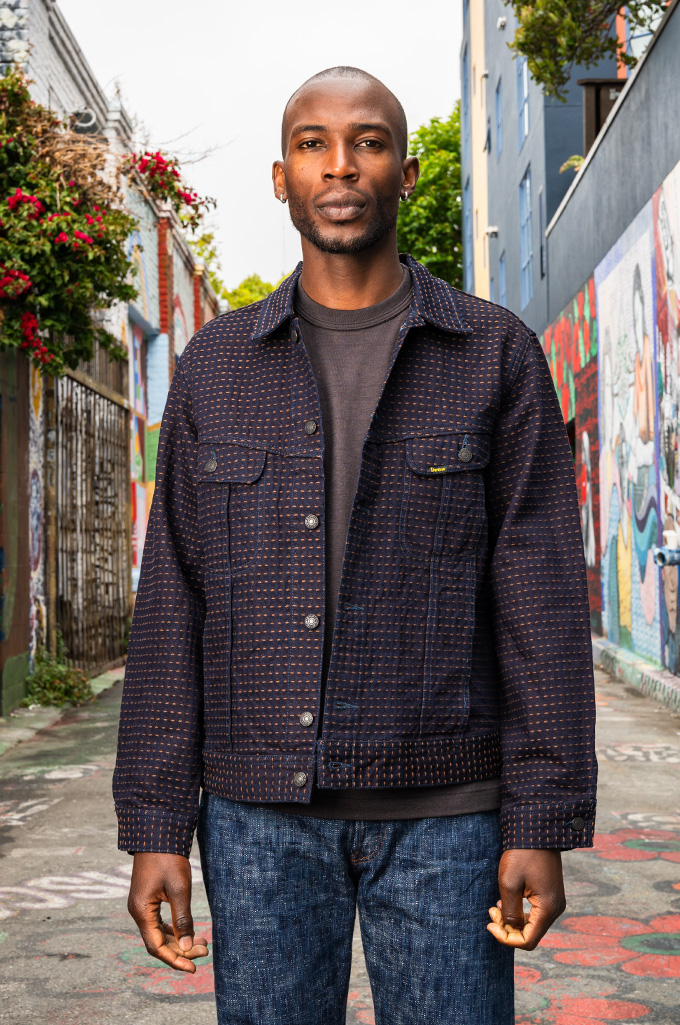 Studio D'Artisan Kakishibu-Dyed Sashiko Denim Jacket - D4608