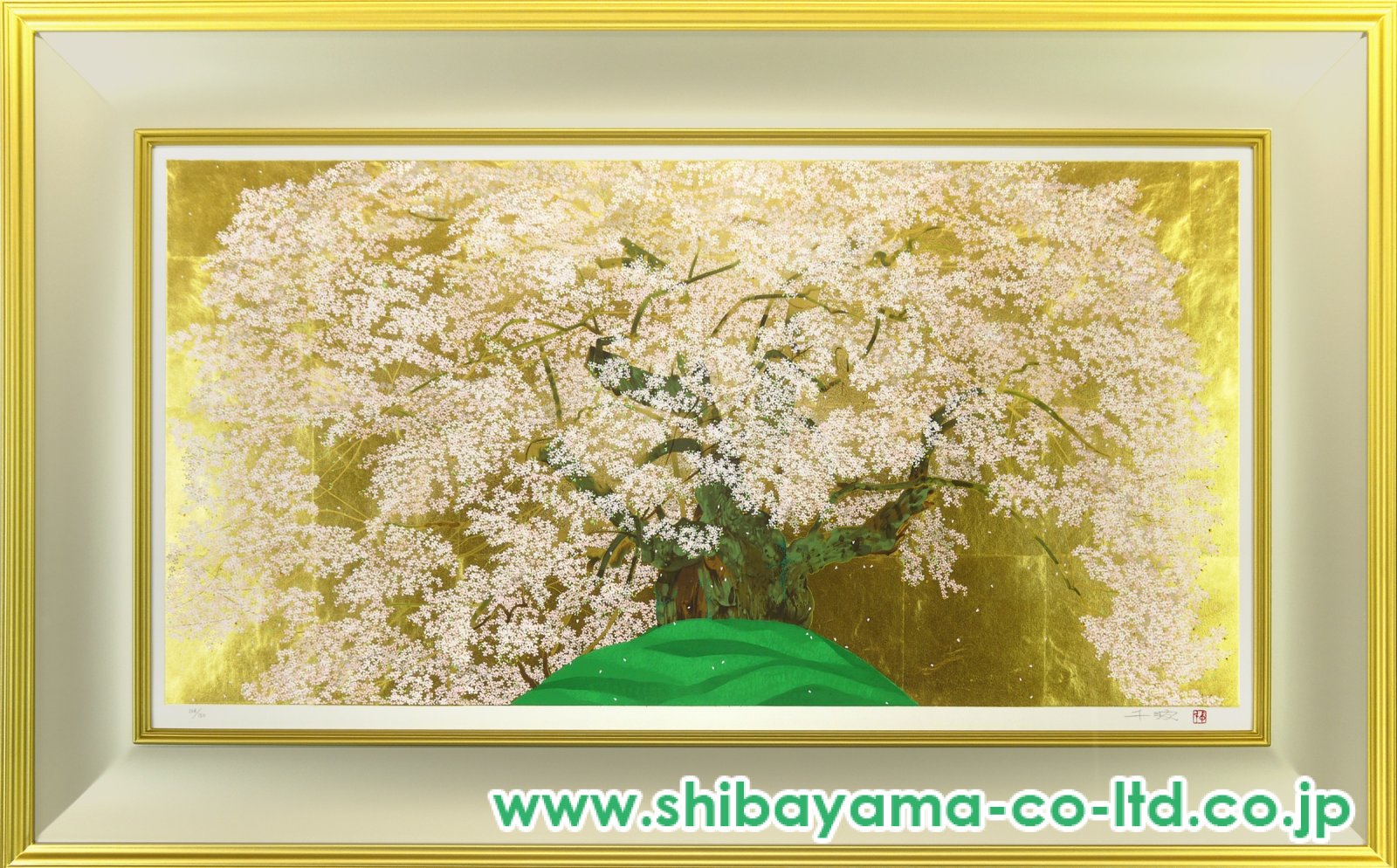 新品】中島千波 『醍醐寺三宝院枝垂桜..』ポスター 複製画 額付き 金色