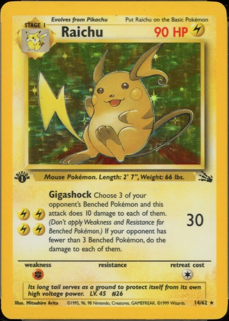 Raichu 1999 Fossil #14/62 1st Edition Holo Price Guide - Sports