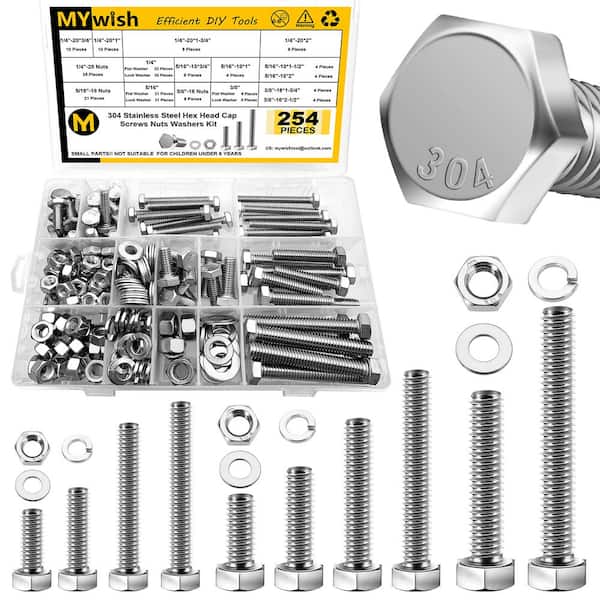 MYWISH 254-Piece SAE 304-Stainless Steel Nut, Bolt and Washer