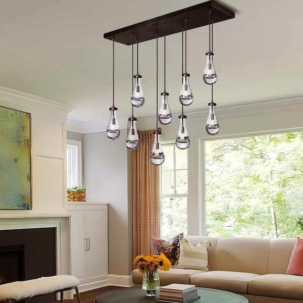 YUYI 9-Lights Black Raindrop Chandelier, Modern Glass Pendant
