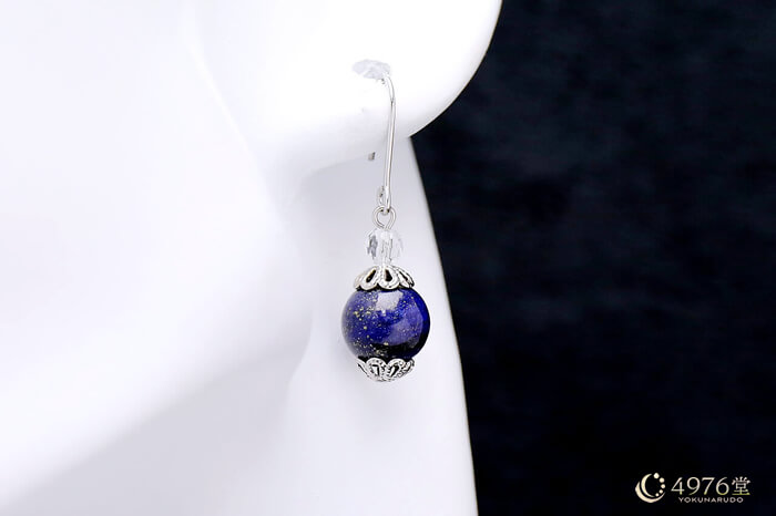 ラピスラズリ・水晶カット ピアス 10mm ｜ 天然石通販の4976堂