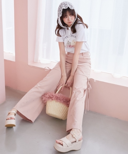 サイドスリットビジューデニムパンツ/MAJESTIC LEGON(マジェスティック