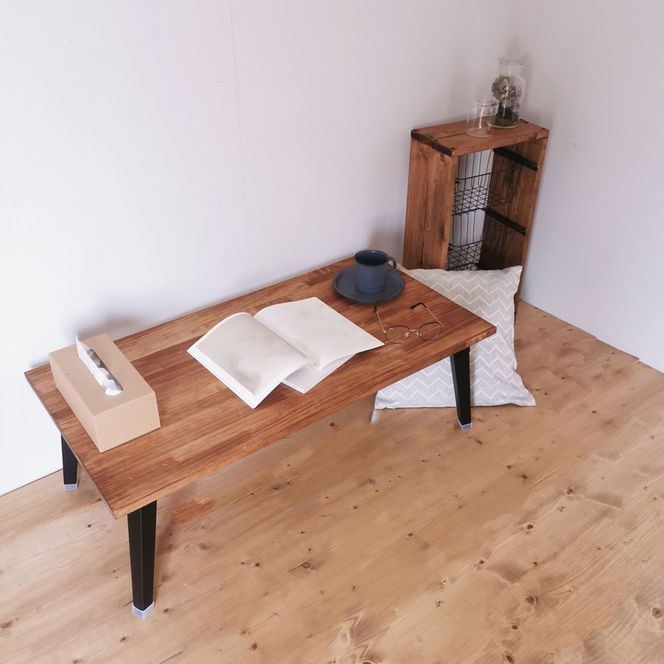 天然木 折りたたみ ローテーブル ブラウン 90×45cm 1台 完成品｜新星