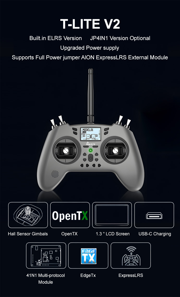 Jumper T-Lite V2 2.4GHz 16CH Hall Sensor Gimbals ELRS Radio