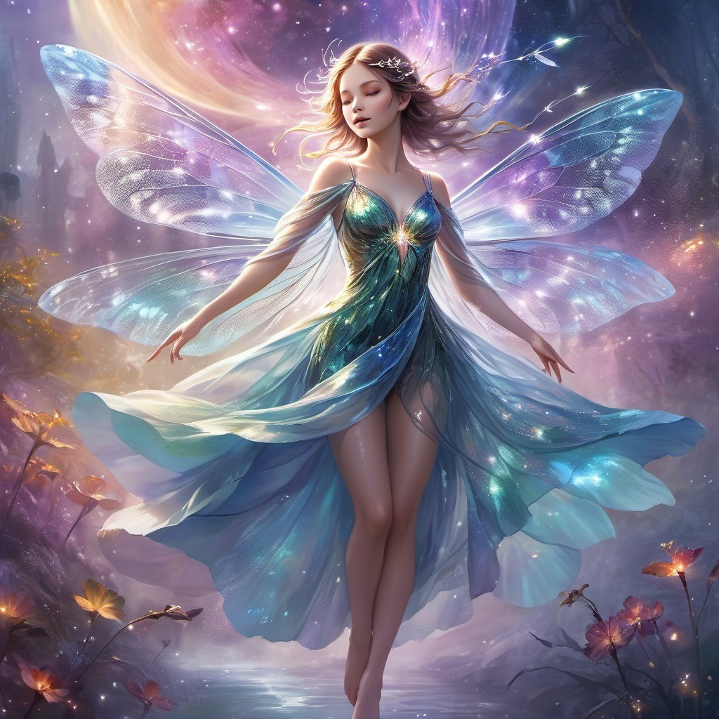 Fairy with Iridescent Wings in Mystical Landscape | Deep Dream