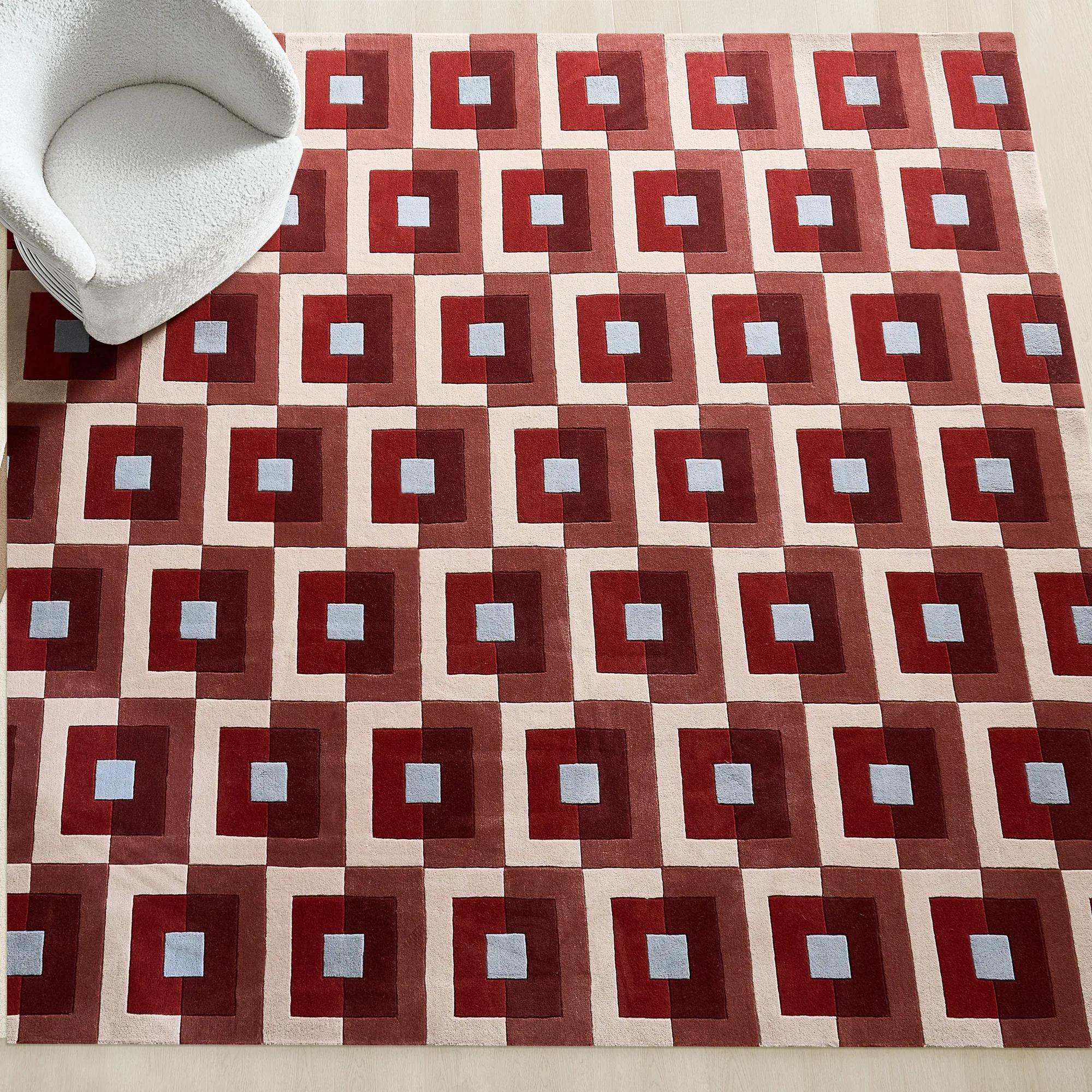 Geo Pop Wool Rug - Oxblood Red/Airy Blue