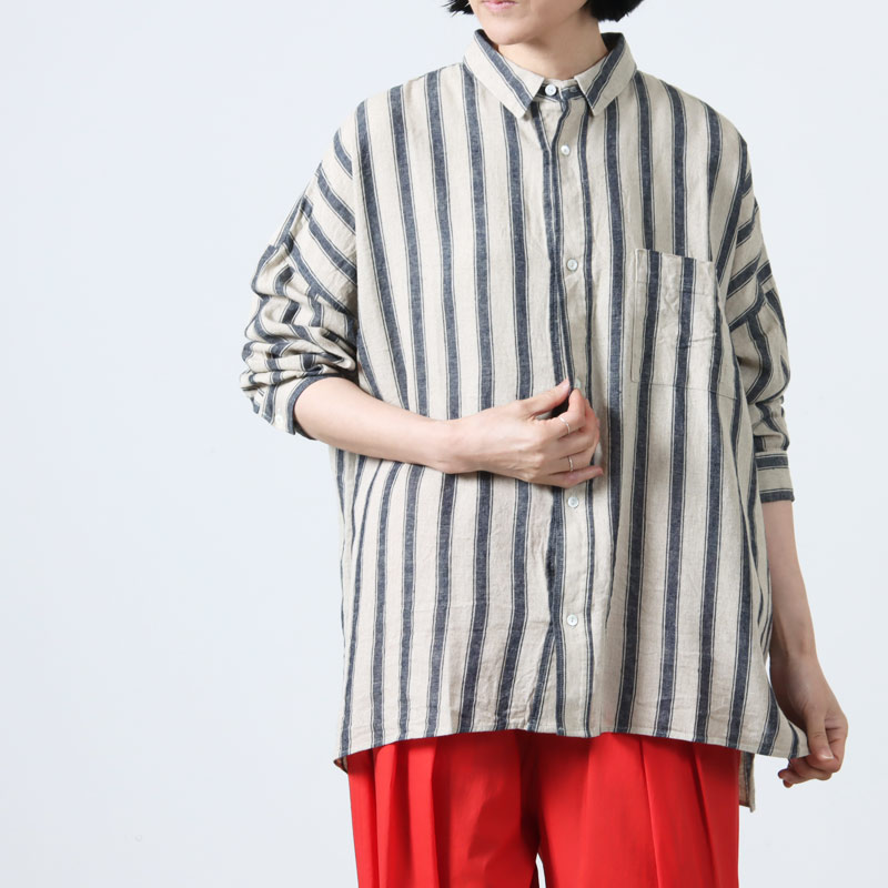 ICHI Antiquites (イチアンティークス) リネンコットンストライプシャツ