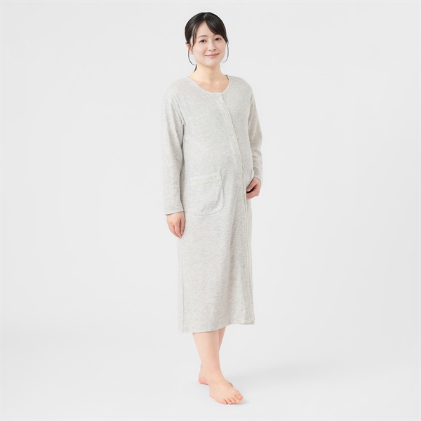 コットン混ニットダブルガーゼ 長袖 ネグリジェ 産前～産後 マタニティ