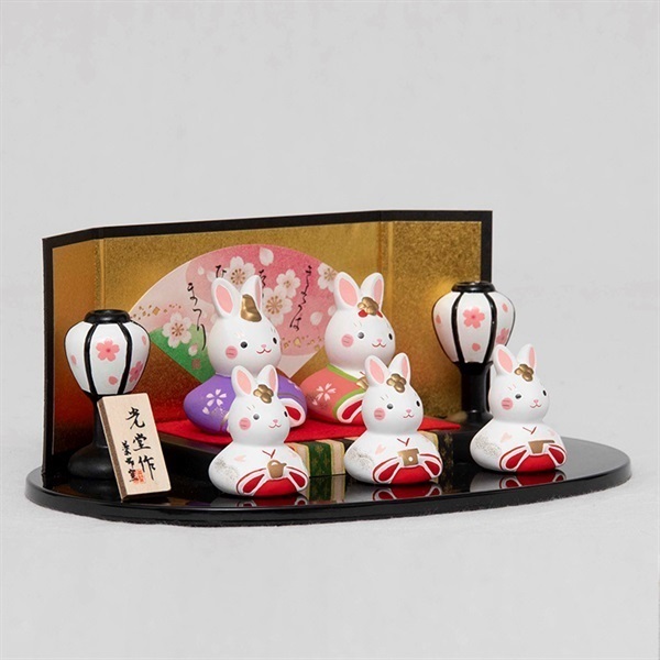 完売】福仙 錦彩うさぎ平飾り雛 4532365202134 ひな人形 雛人形