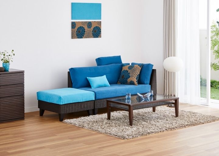 ラン・コンパクトソファ v01 セット (ラタン)・2人掛け～狭いリビング