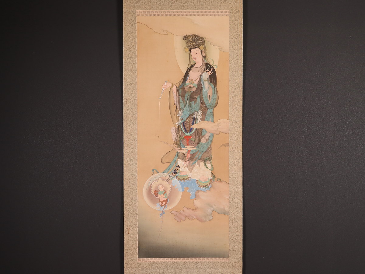 松山/観音図/慈母観音図/掛軸☆宝船☆AB-681 松山/観音図/慈母観音図