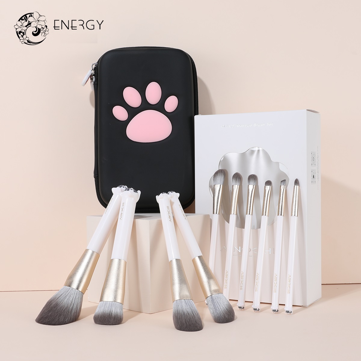 送料無料 ☆AINOCHIメイクブラシ10本セットーホワイトキャットシリーズ