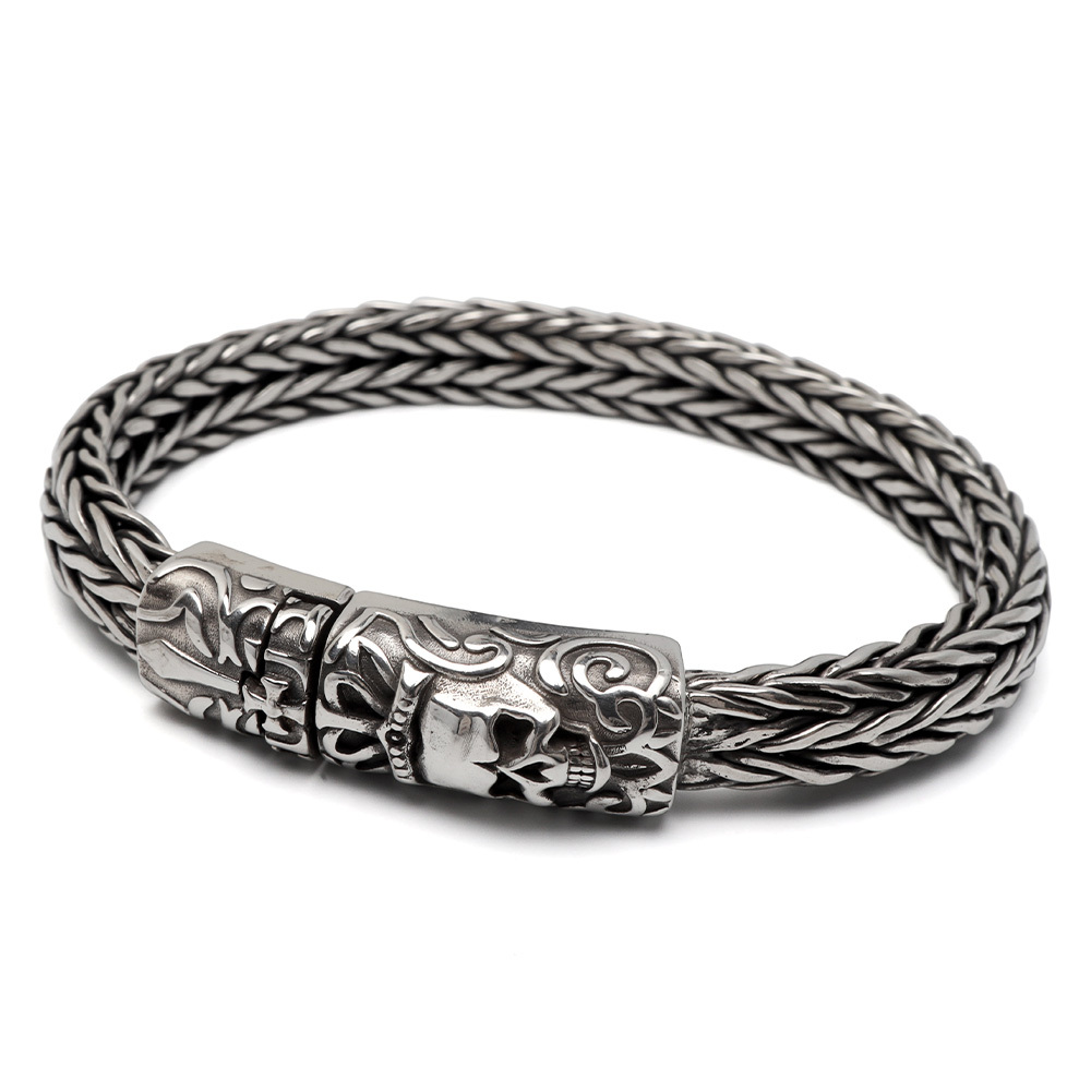 シルバー925 スカルブレスレット メンズ チェーンブレスレット 重厚