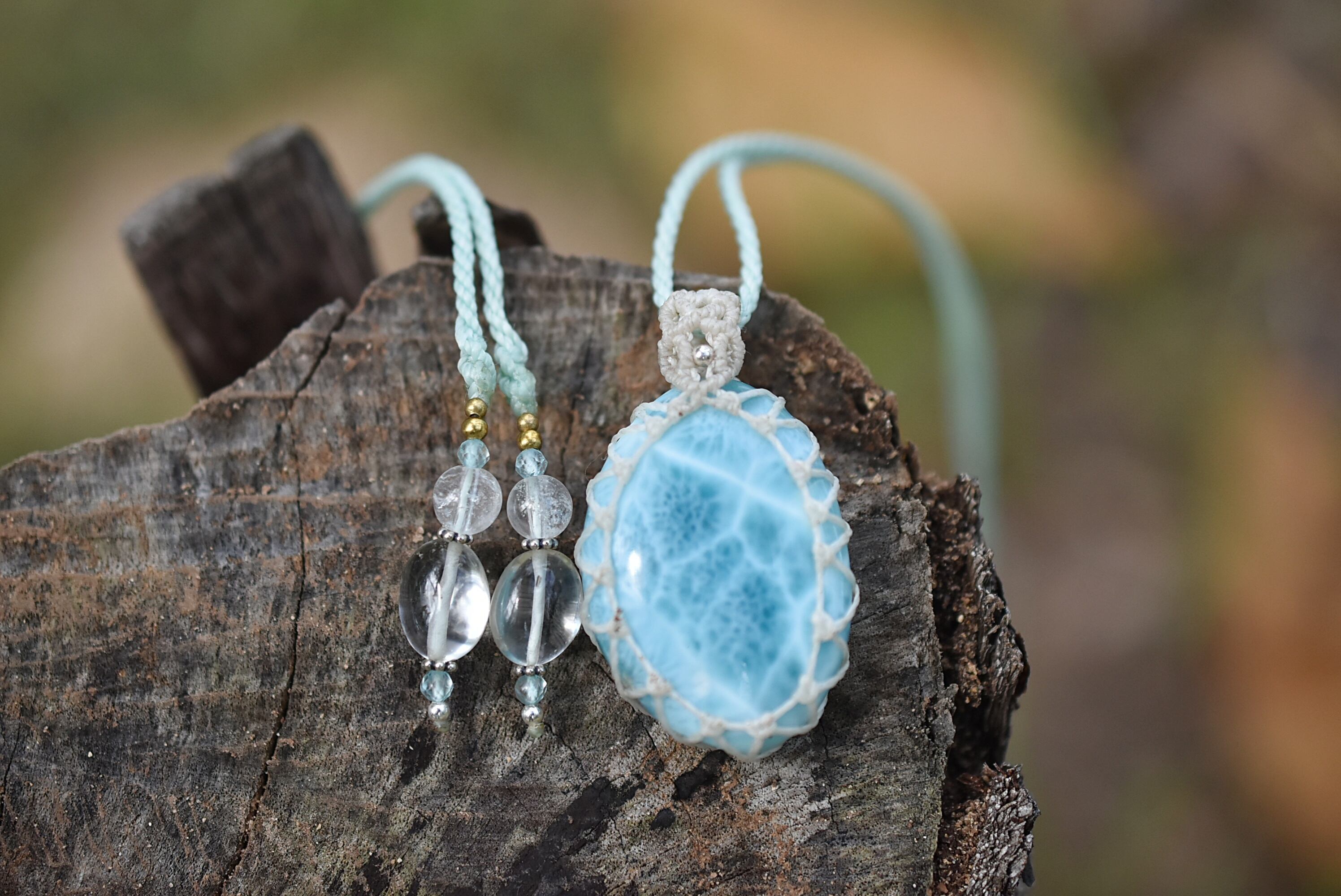 泡のしずく☆ラリマー マクラメネックレス 1203 天然石 一点もの