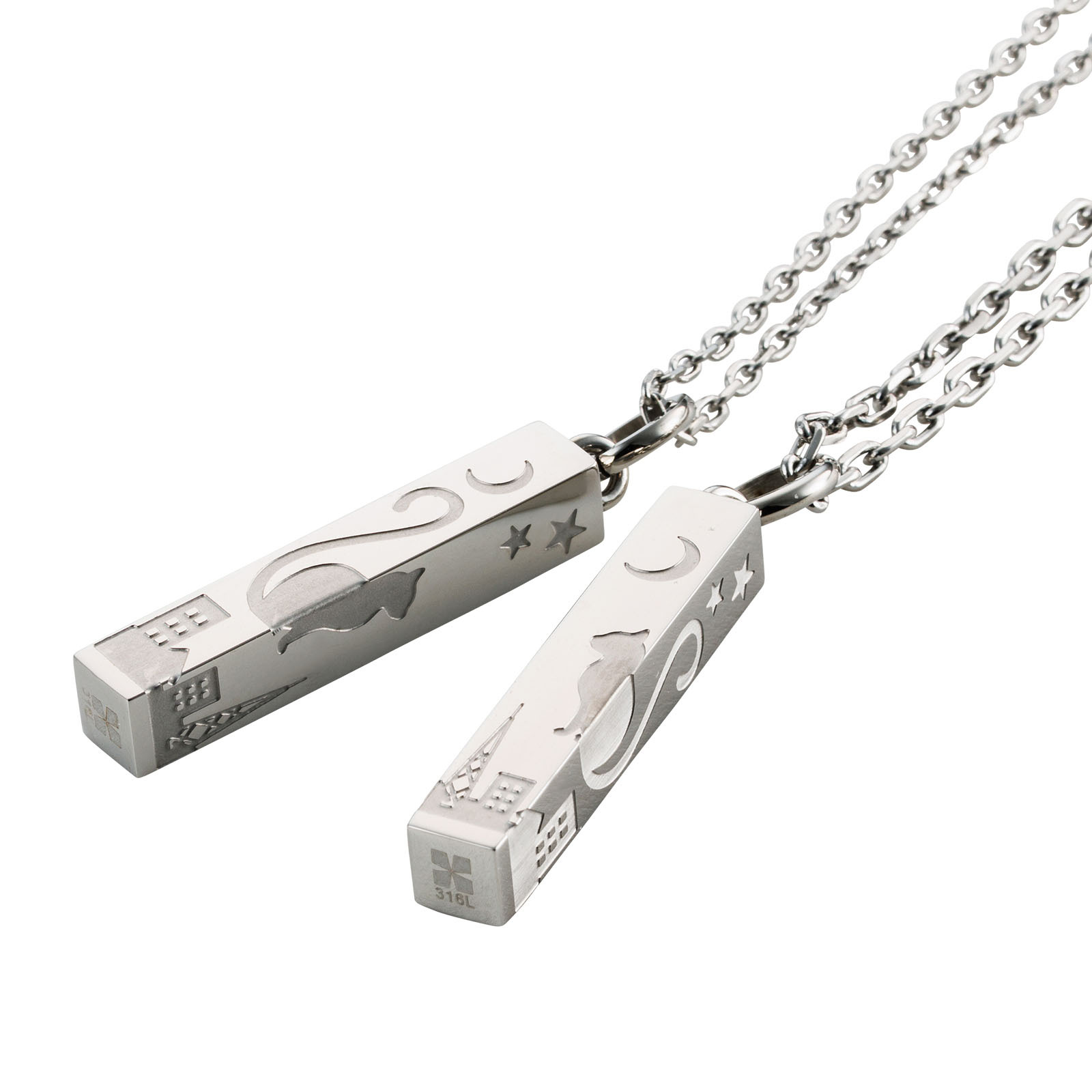 送料無料】【名入れ無料】 ペアネックレス 2本セット ステンレス 猫