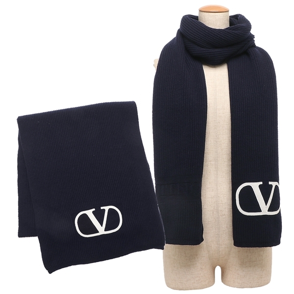 ヴァレンティノ ストール マフラー Vロゴ ニットスカーフ ネイビー