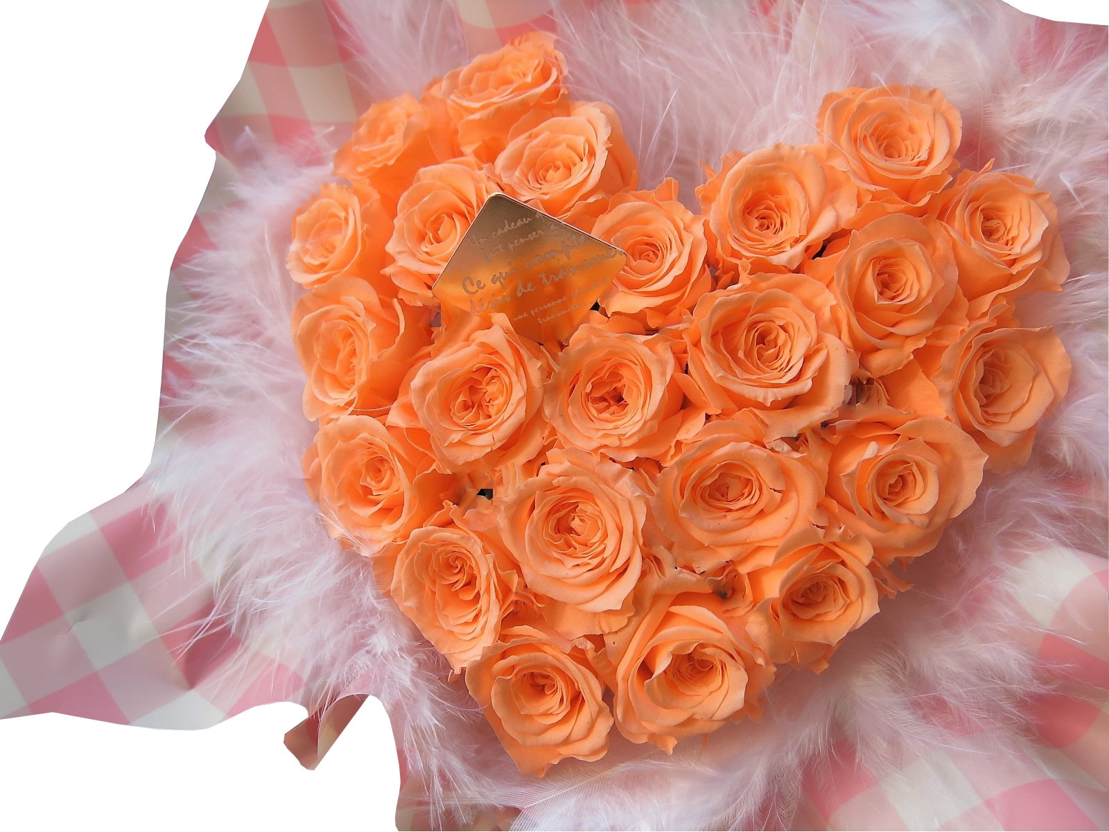 オレンジバラ ハート 花束風 フラワーギフト クリアーケース付き