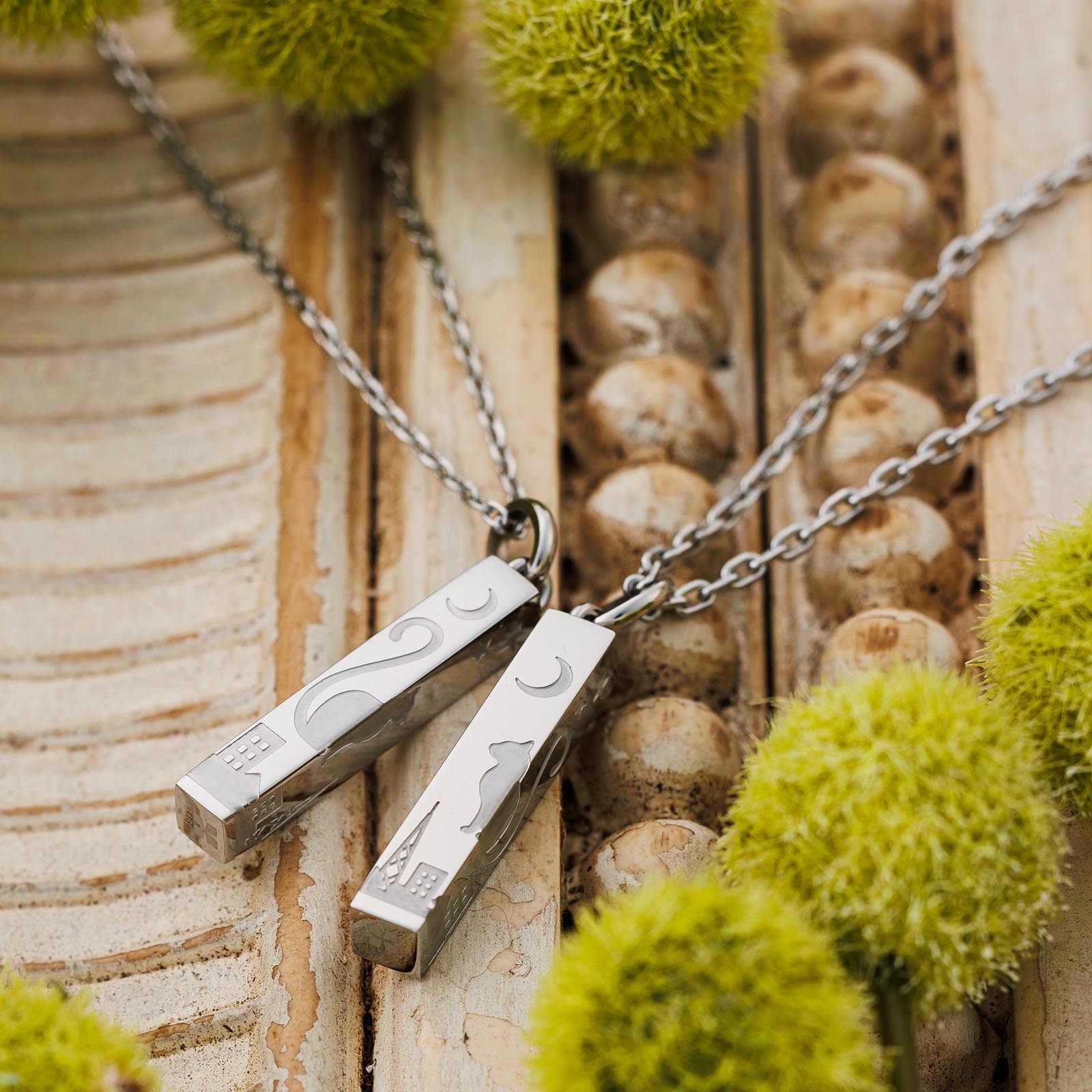 送料無料】【名入れ無料】 ペアネックレス 2本セット ステンレス 猫