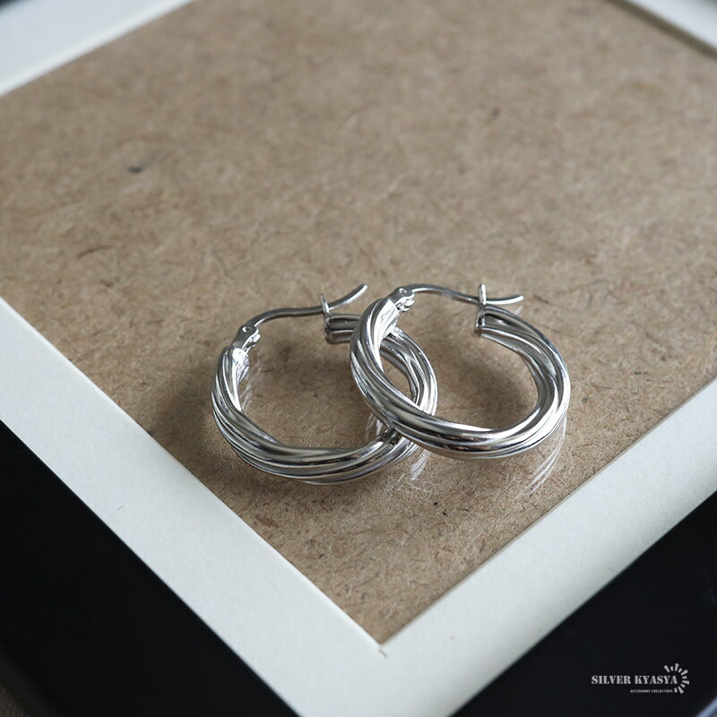 シルバー925 ツイストピアス フープピアス レディース 可愛い シルバー