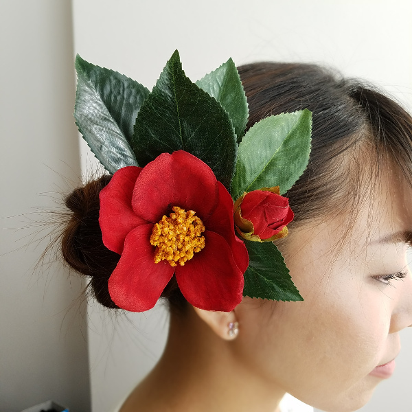凛とした美しさ やぶ椿の髪飾り 5点セット 七五三 成人式 神前式 色打