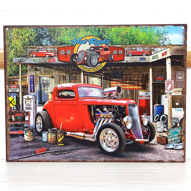 ブリキ看板 ガレージ 車 かっこいい アメリカン ヴィンテージ Hot Rods