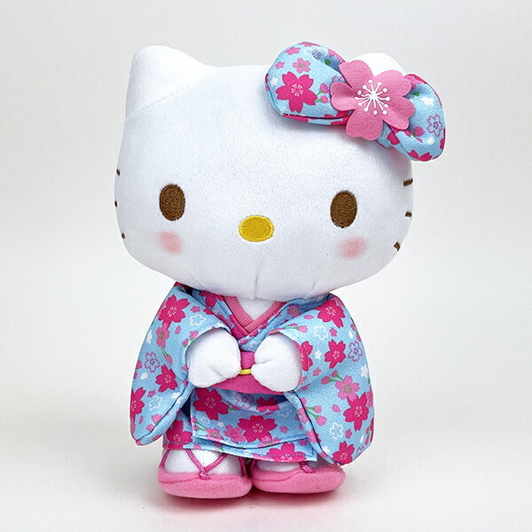 サンリオ ハローキティ ぬいぐるみ 桜着物 水色 S マスコット 人形