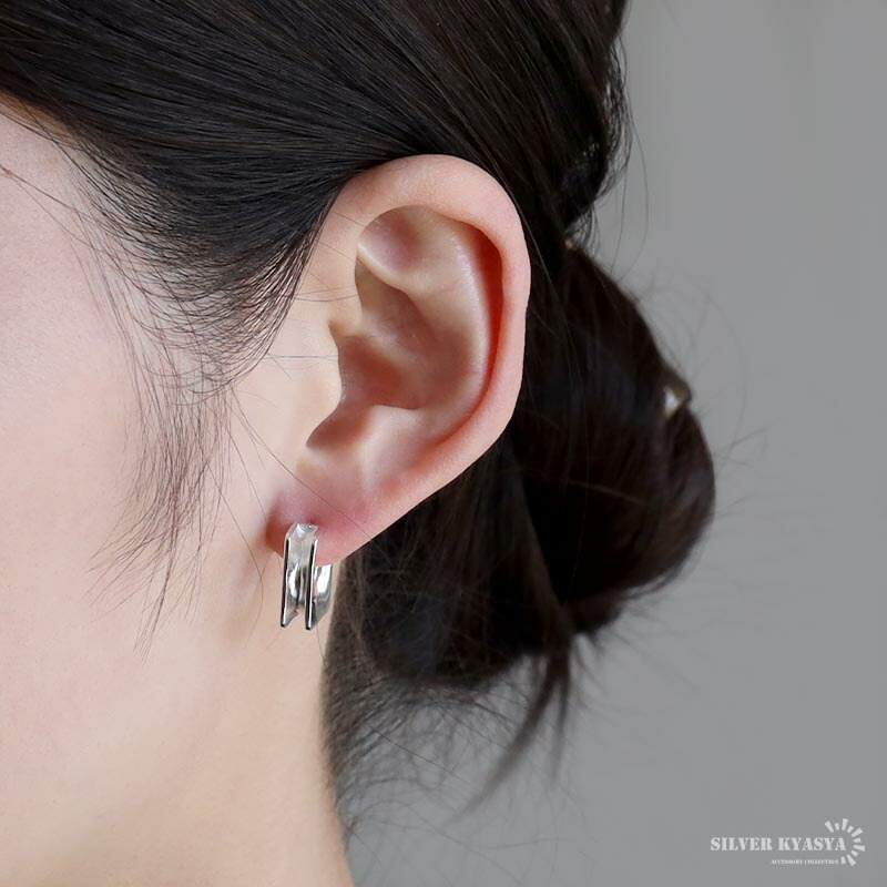 スクエアピアス シルバー925 フープピアス スタッドピアス 両耳用 2点
