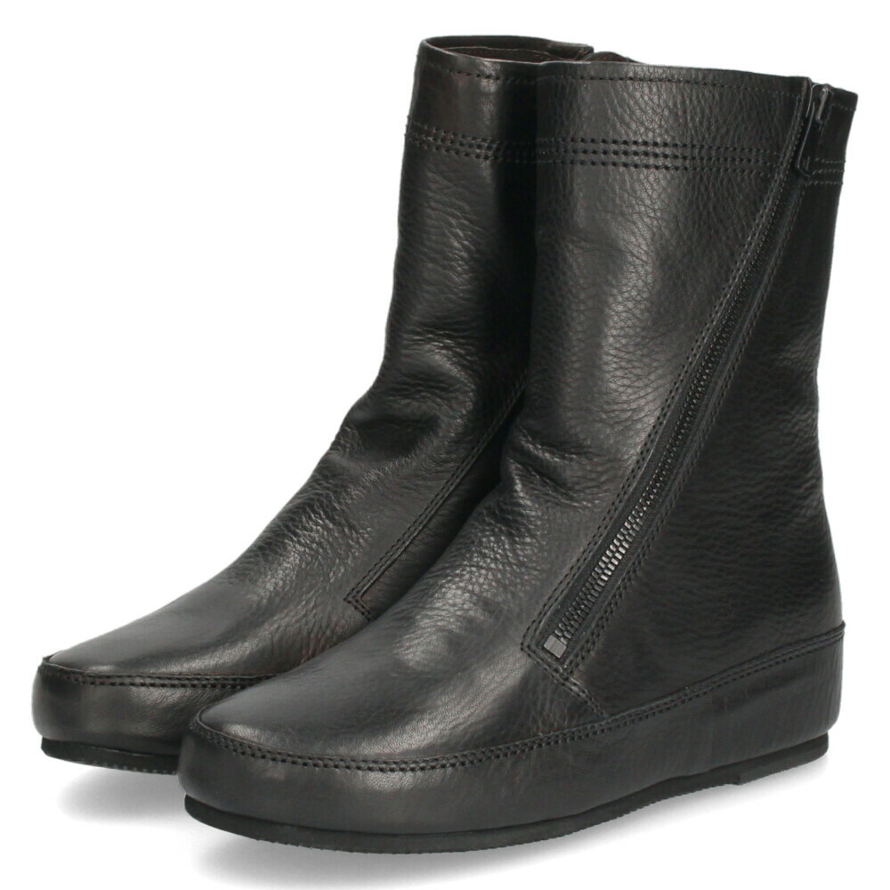 ブーツ レディース ショートブーツ 本革 ファスナー ブラック ダーク