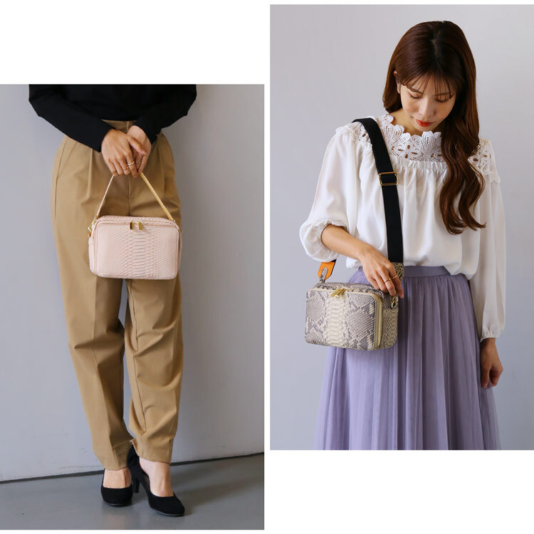 パイソン ショルダーバッグ 【3種類のストラップ付き】3way バイカラー