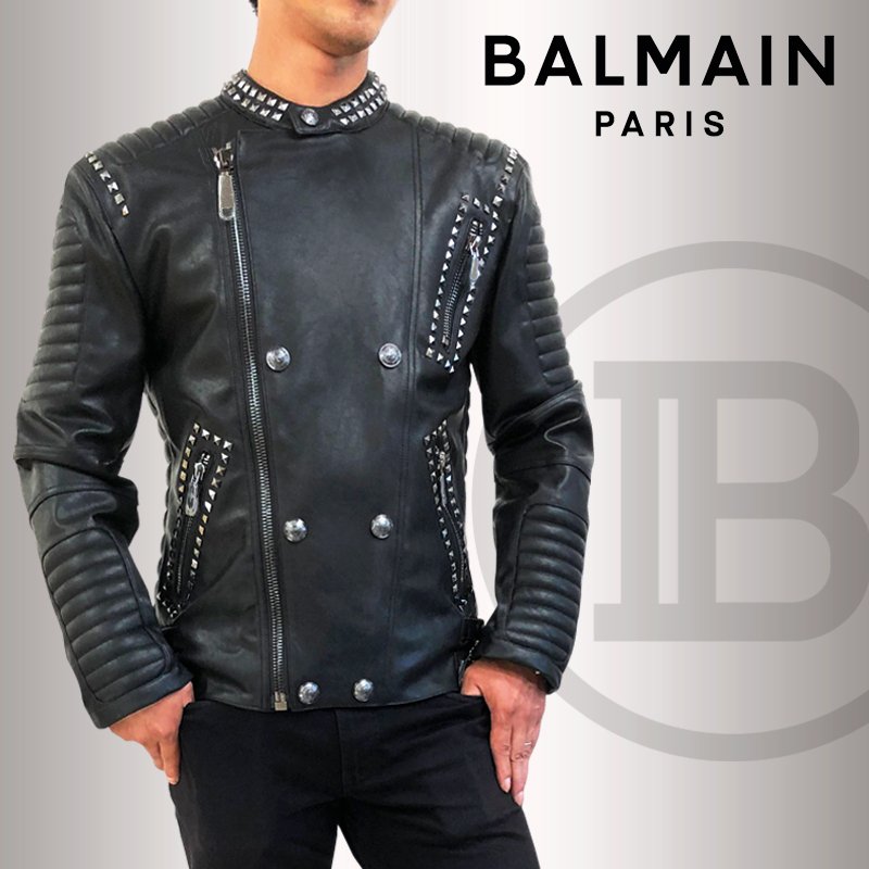 BALMAIN PARIS バルマン ライダース ジャケット メンズ エコレザー