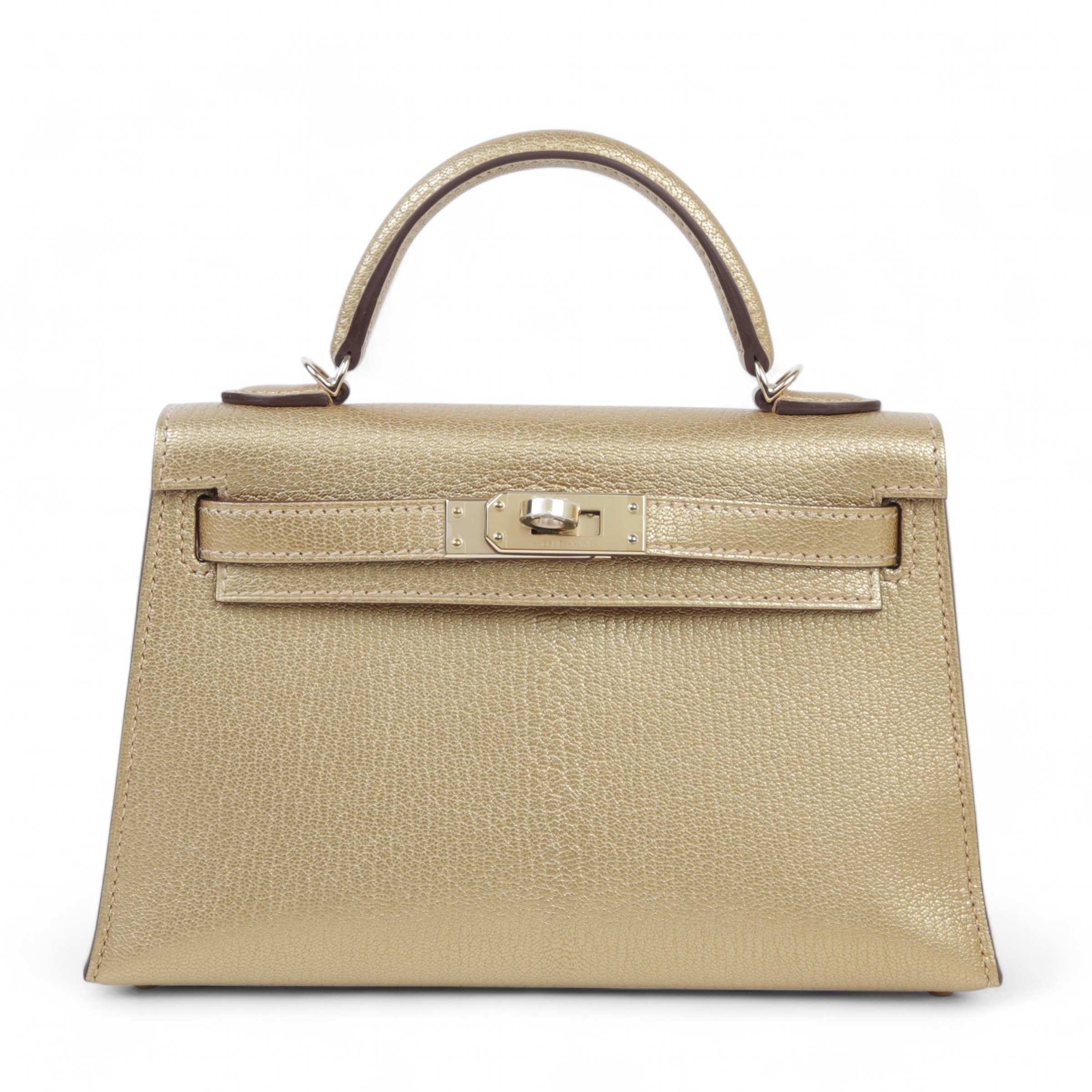 Excellent ( Rank SA ) HERMÈS Mini Kelly II Gris Perle (80