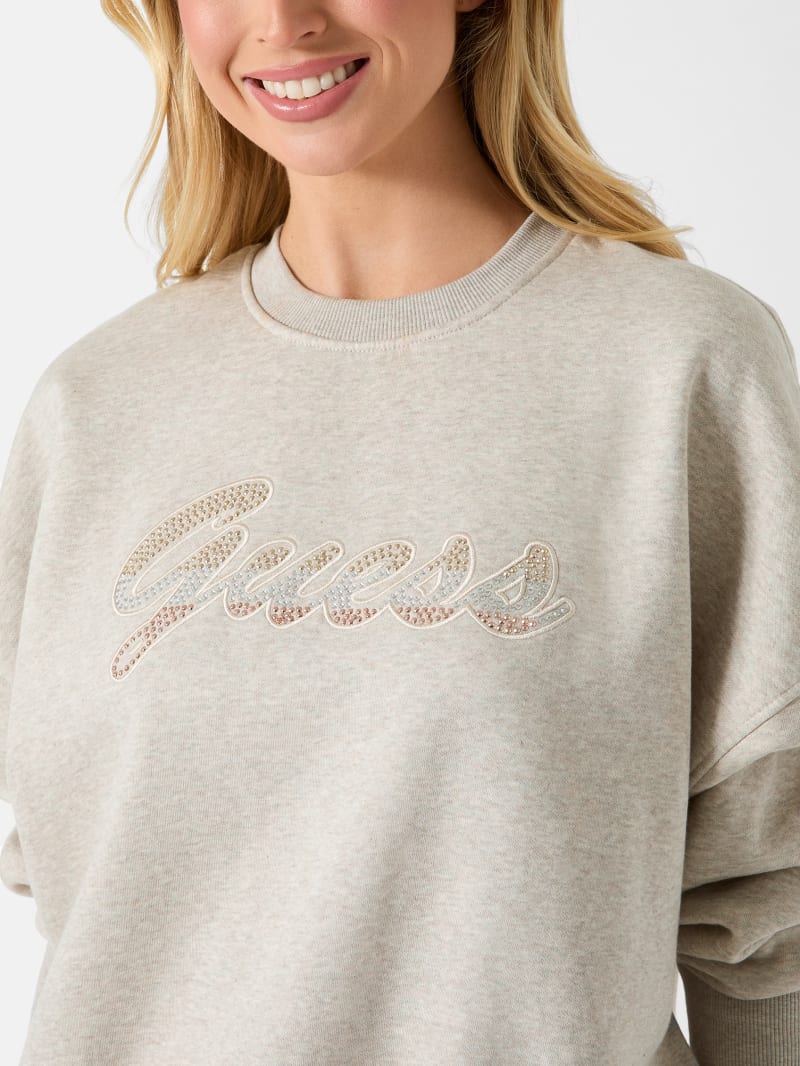 Mitzel Rhinestone Logo Crewneck | GUESS Factory Ca