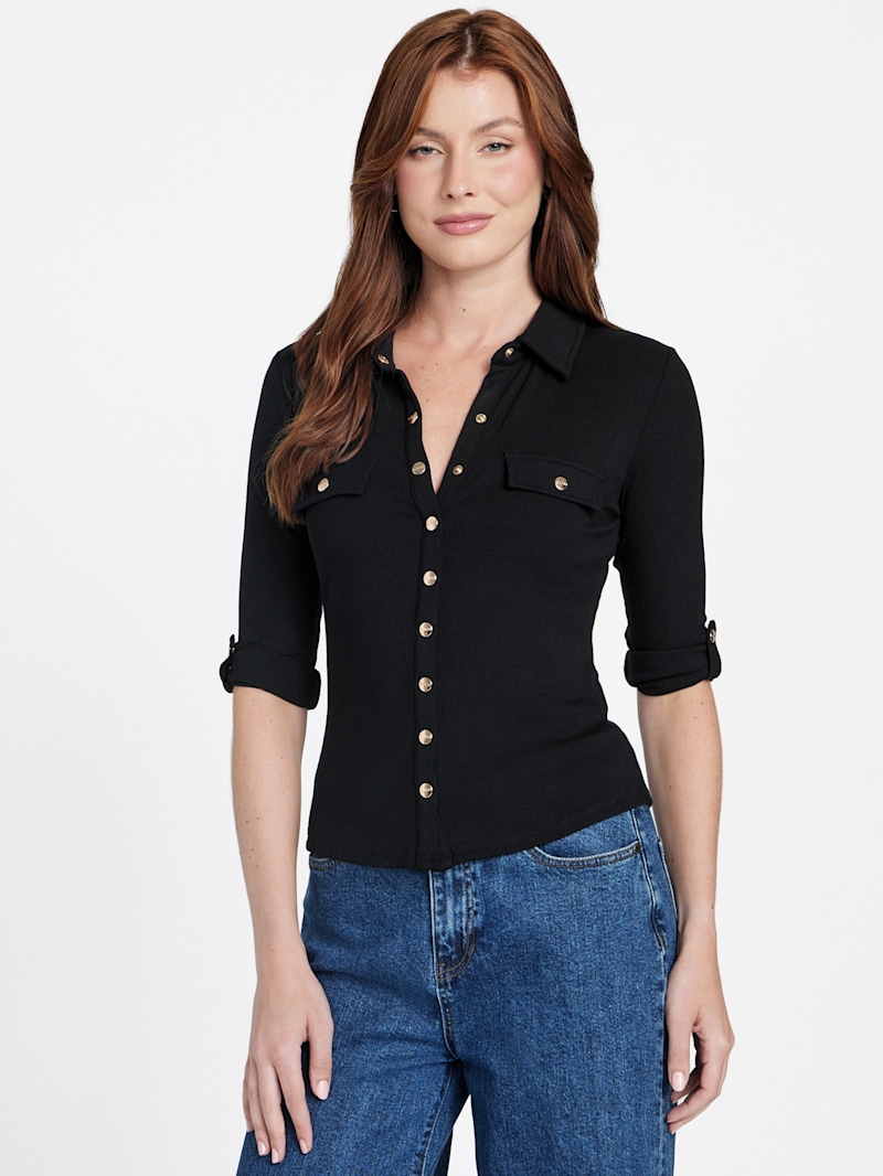 Barcelona Long-Sleeve Polo Top | GUESS Factory