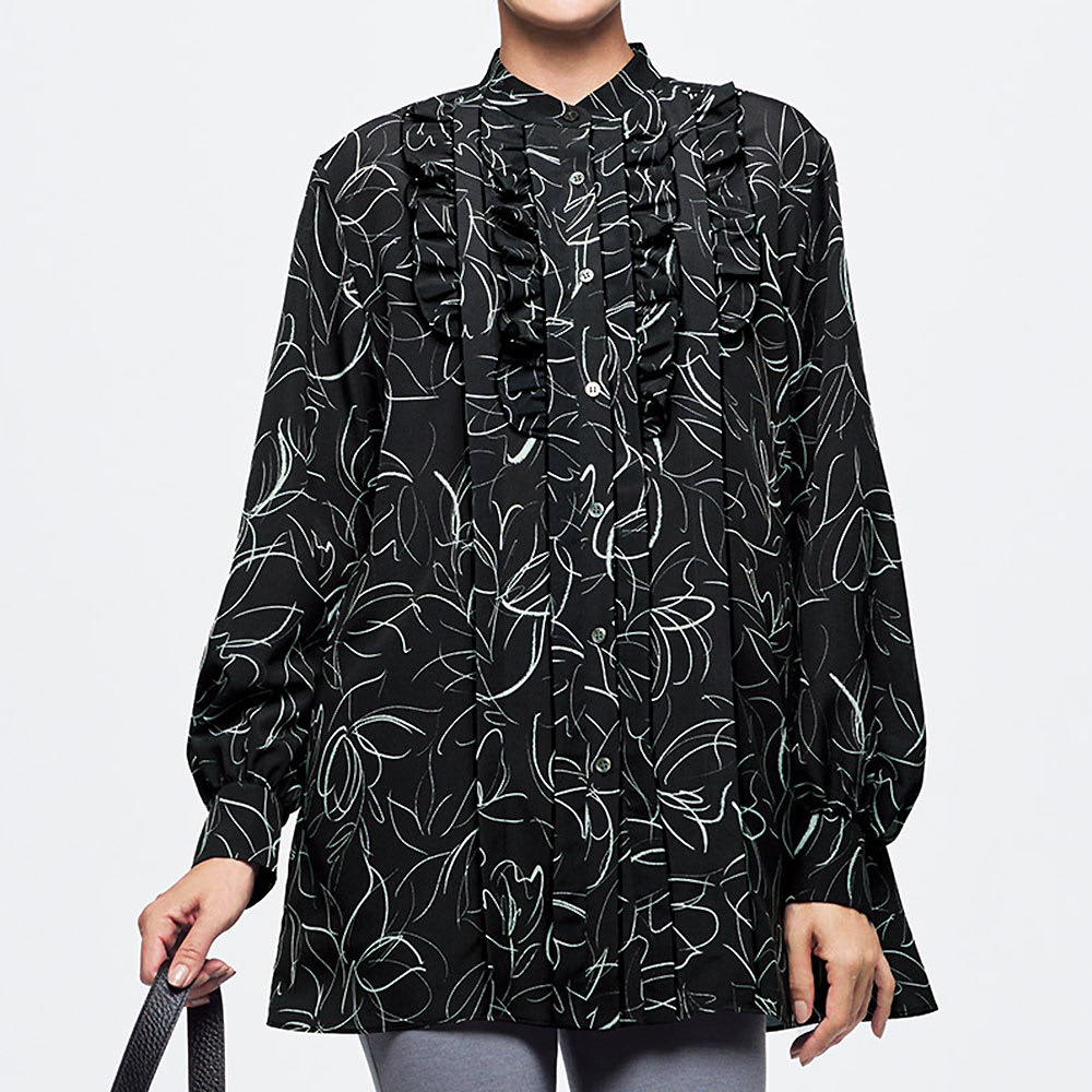 線画風フラワープリント フリル チュニック 通販 - ディノス