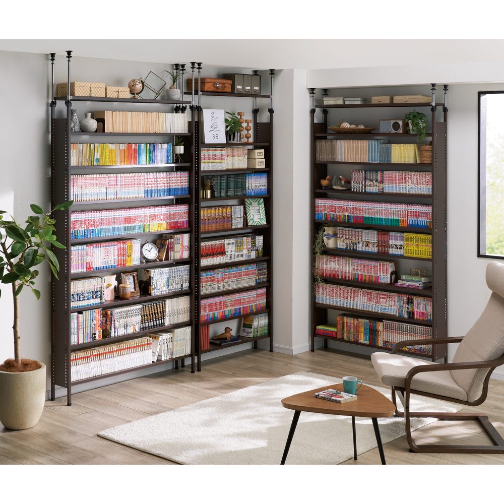 たっぷり収納！スチールラック 突っ張り式 コミック用 幅91.5cm 通販