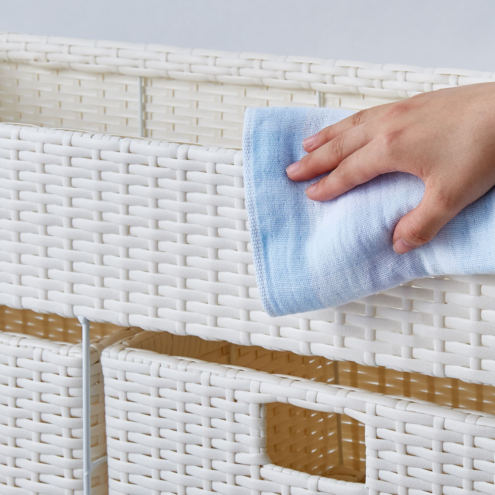 ラタン風ランドリーチェスト ワイド3段（幅74・奥行34.5・高さ80cm