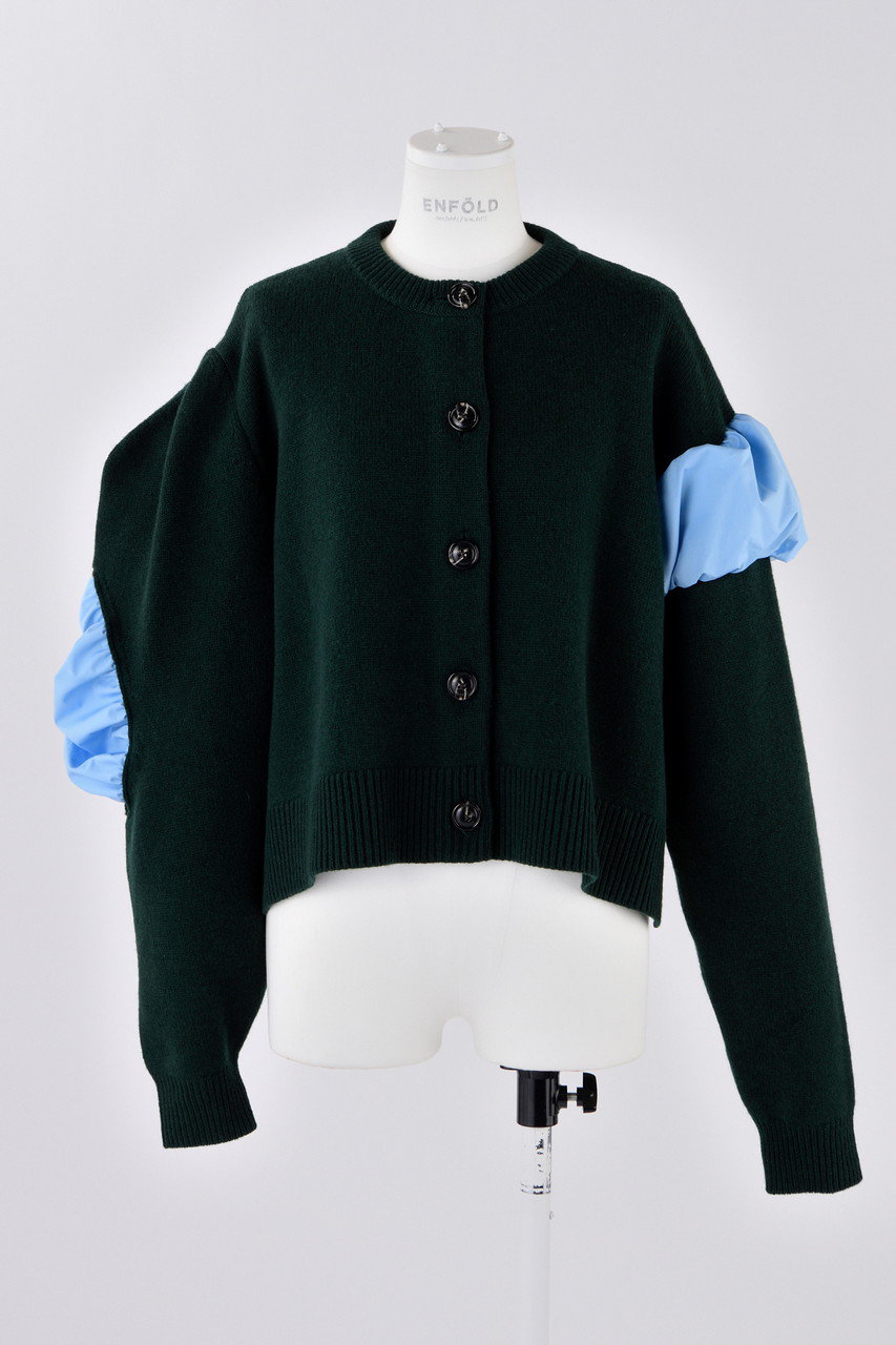 ENFOLD(エンフォルド)｜レイヤード C/Dカーディガン/ダークグリーン の