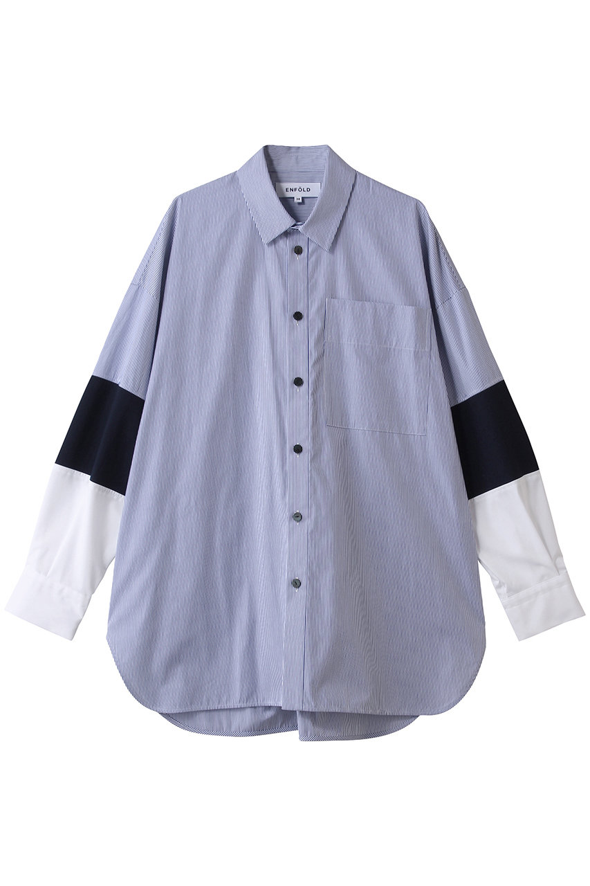 ENFOLD(エンフォルド)｜KNIT COMBI SHIRT/シャツ/ブルー の通販