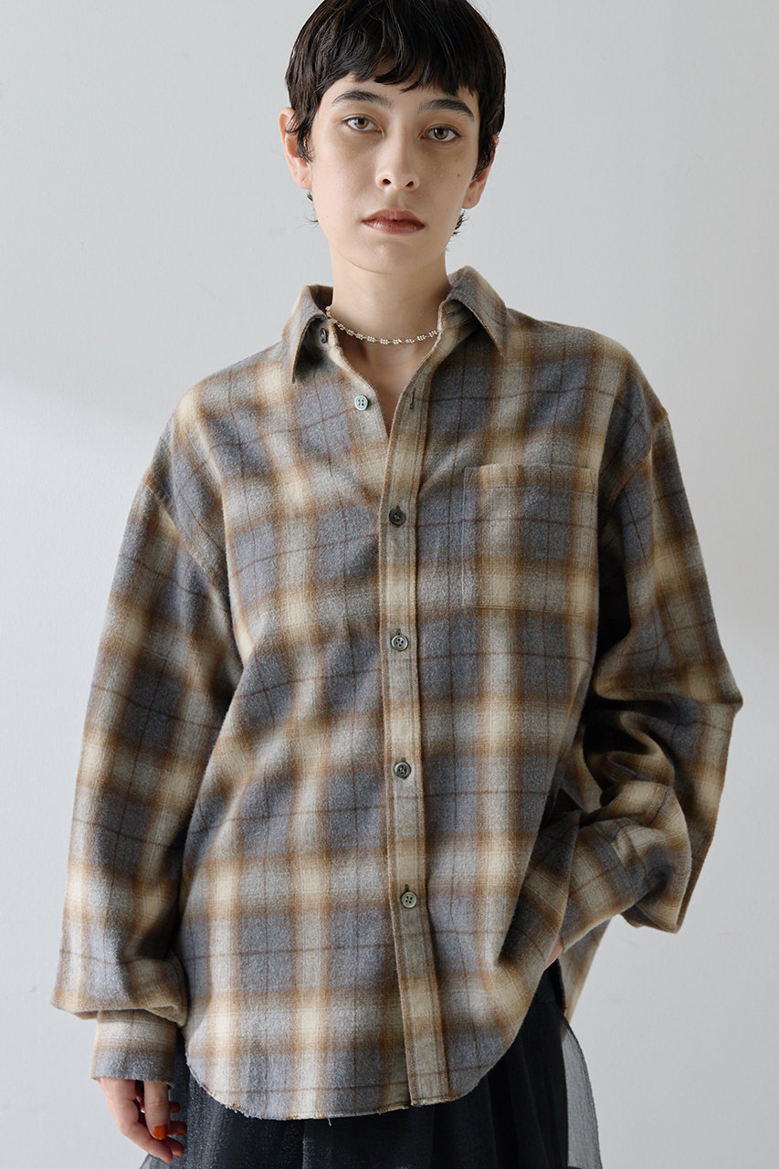 Whim Gazette(ウィム ガゼット)｜シャギーチェックシャツ/グレー の