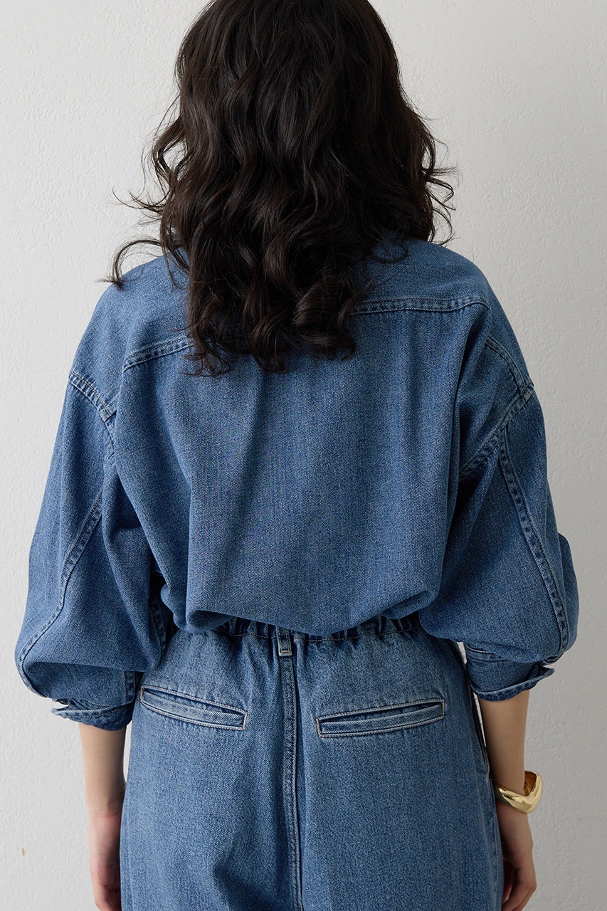 Whim Gazette(ウィム ガゼット)｜フリルデニムブラウス/ブルー の通販