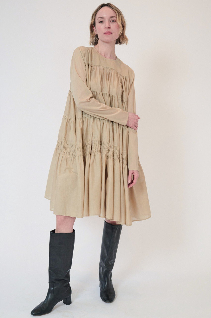 Merlette(マーレット)｜SOLIMAN MIDI ティアードミディドレス/ベージュ