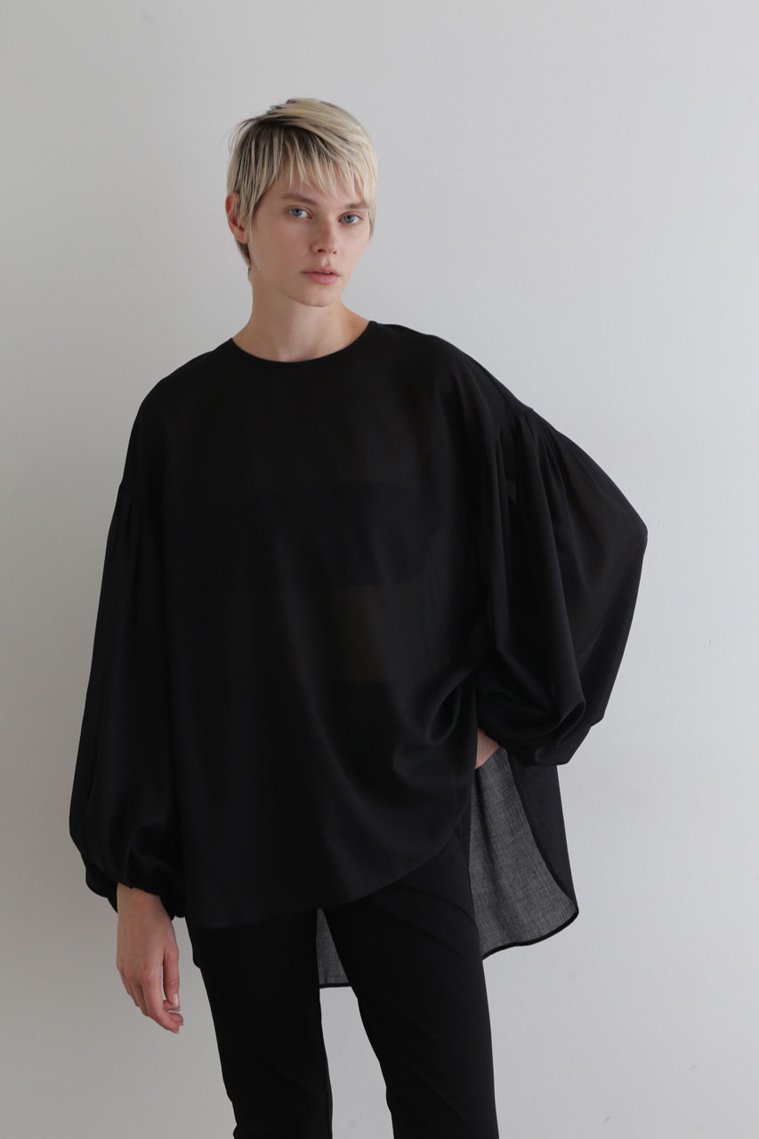 LE PHIL(ル フィル)｜ドライウールギャザーブラウス/ブラック の通販