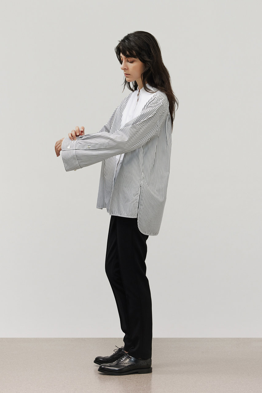 DEPAREILLE(デパリエ)｜コットンノーカラーブザムシャツ/ストライプ の